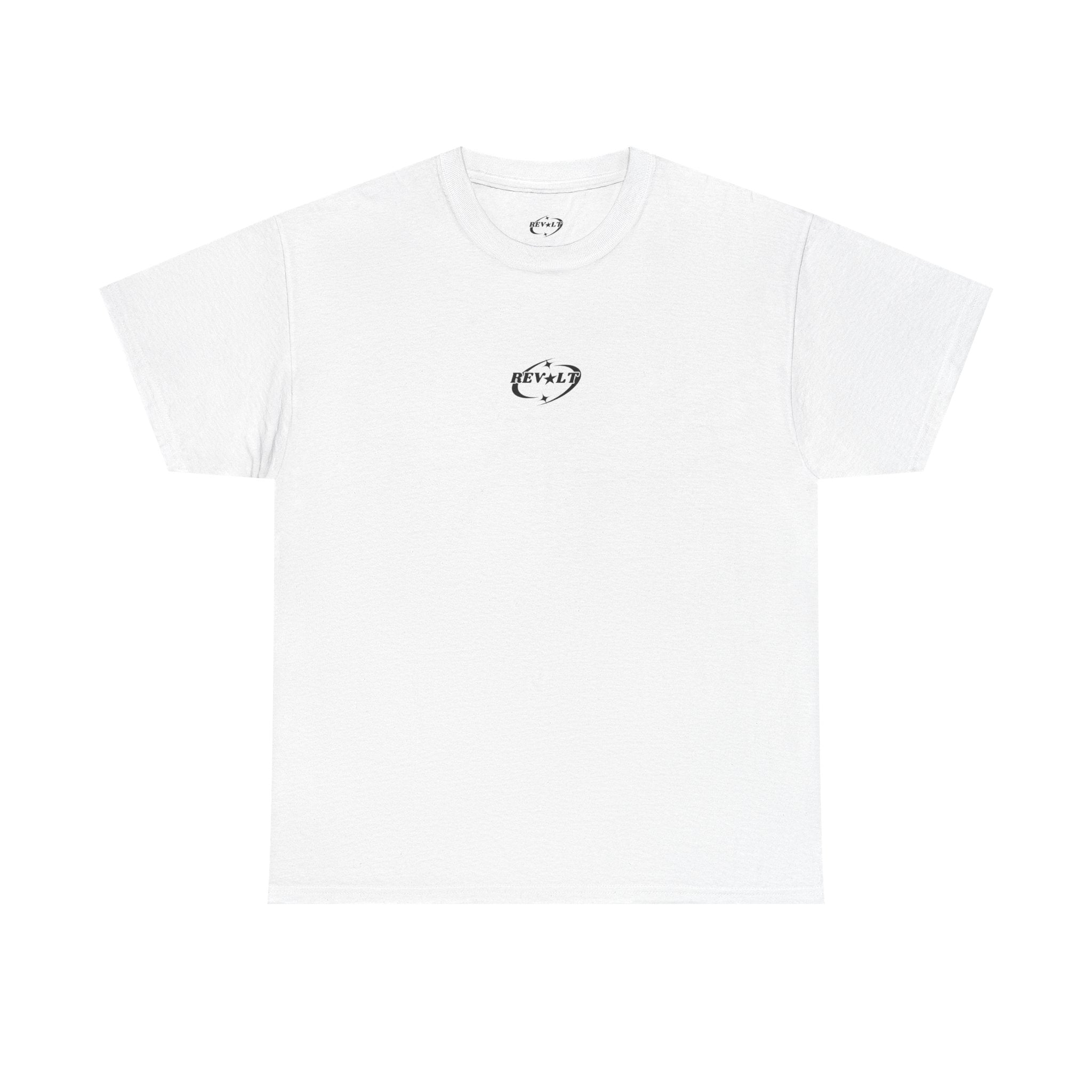 Revolt Minimalist Tee — Small Heart & Character Graphic