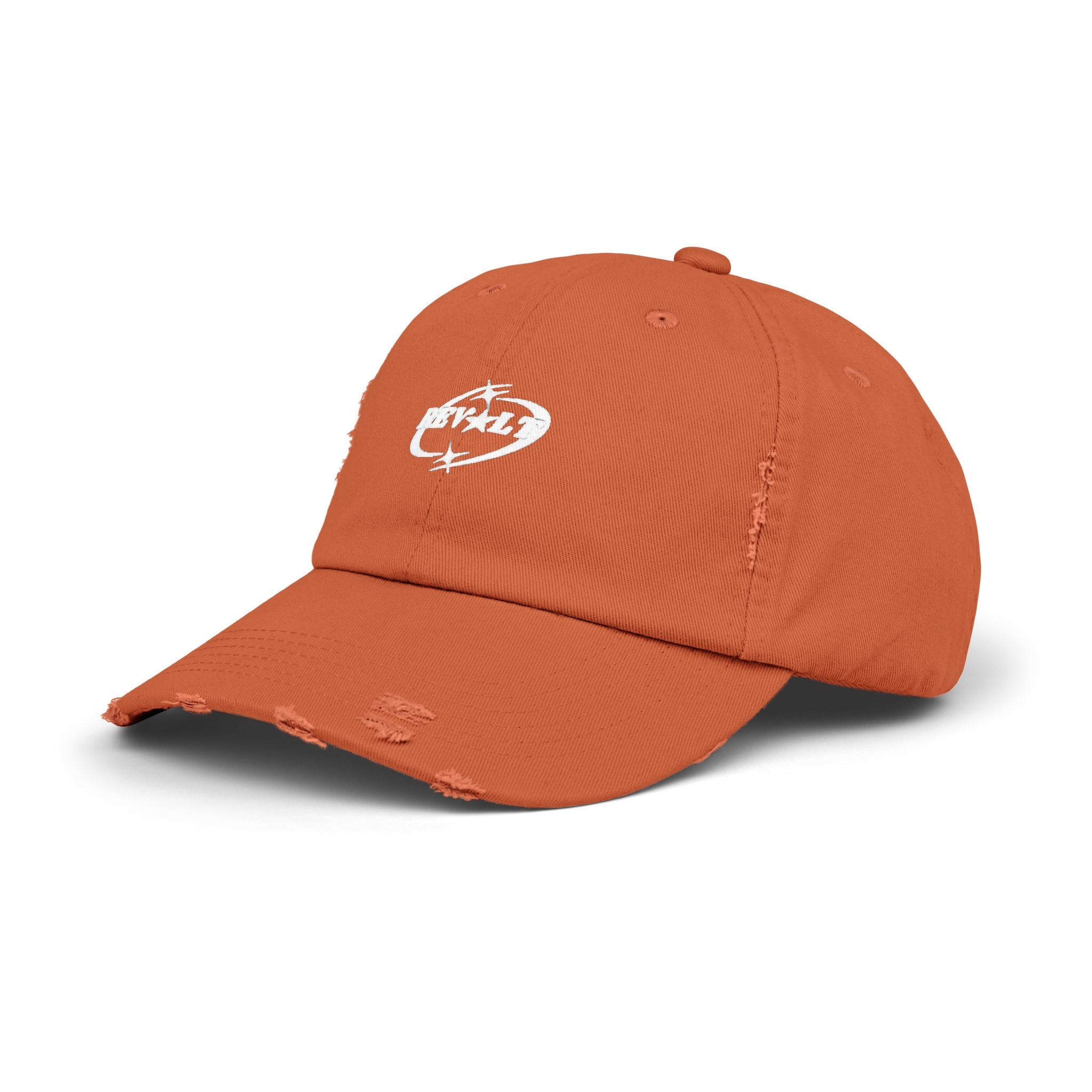 Distressed Black Baseball Cap with White Grunge Emblem