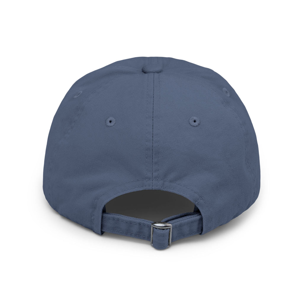 Distressed Black Baseball Cap with White Grunge Emblem