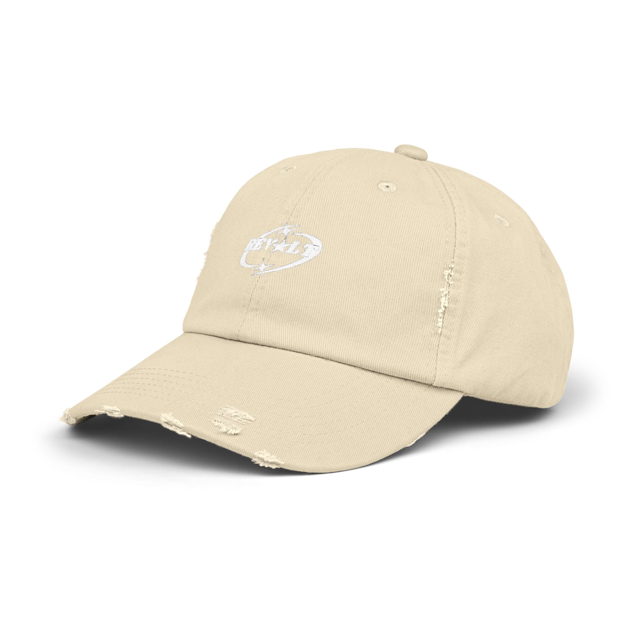 Distressed Black Baseball Cap with White Grunge Emblem