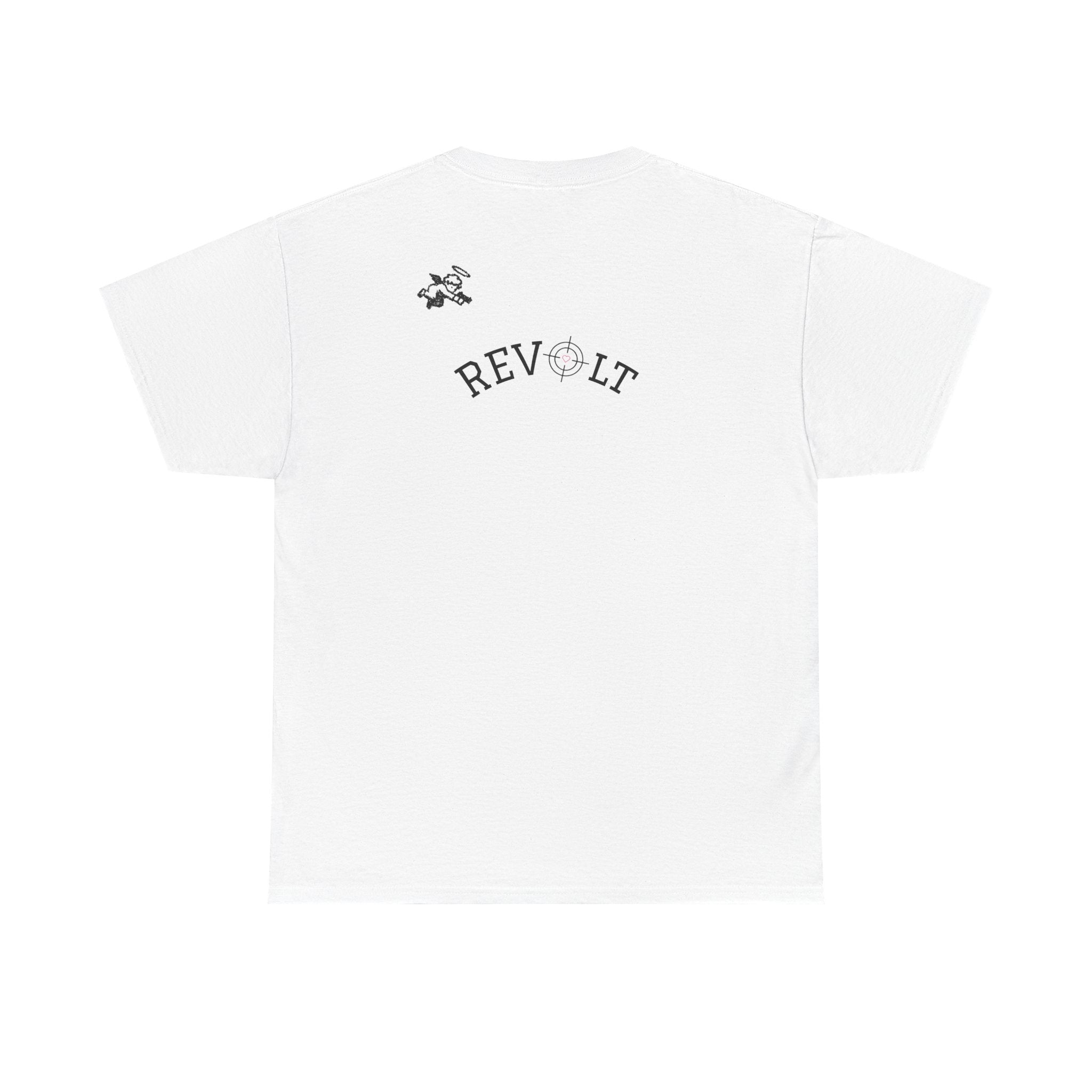 Revolt Minimalist Tee — Small Heart & Character Graphic