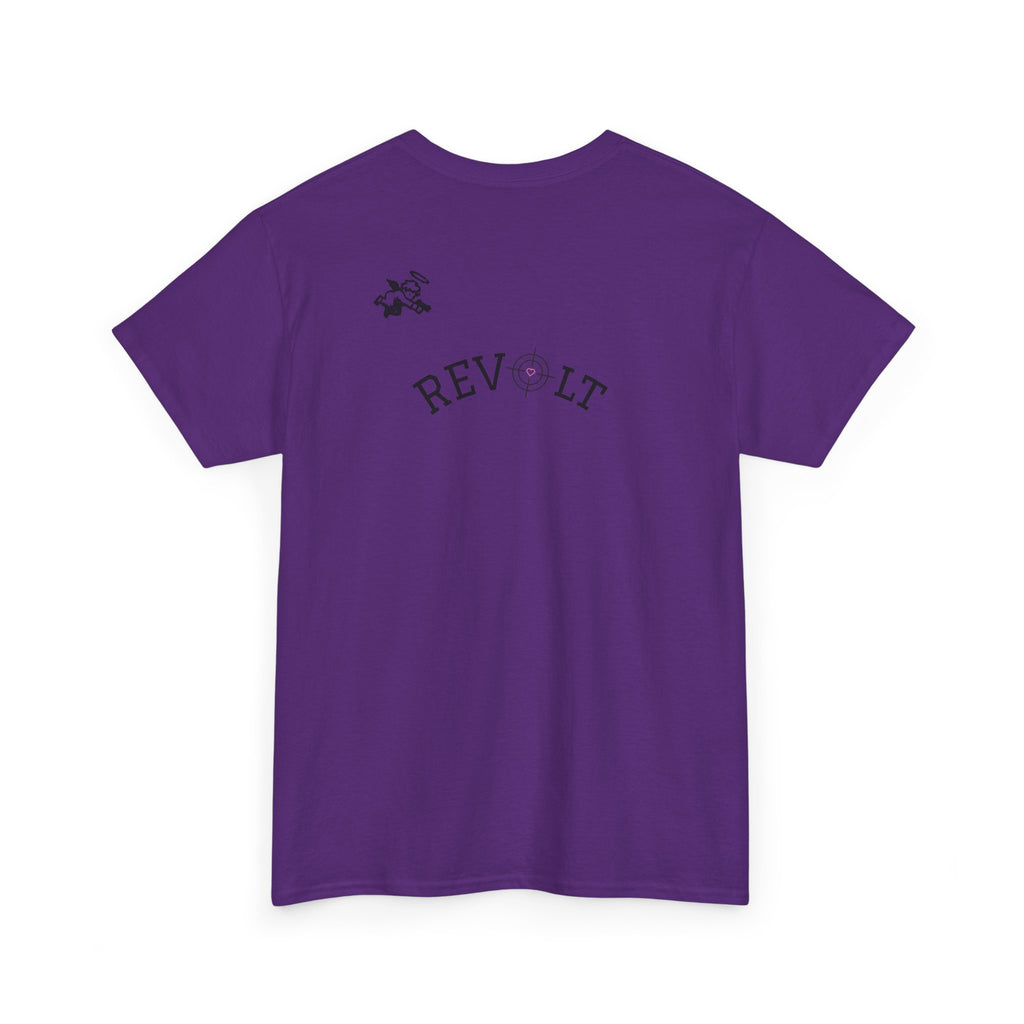Revolt Minimalist Tee — Small Heart & Character Graphic