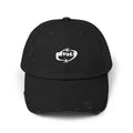 Distressed Black Baseball Cap with White Grunge Emblem