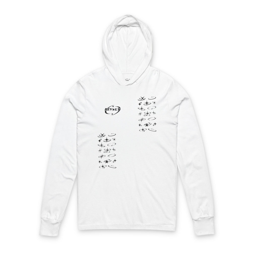 Minimal Cosmic Stars poetry hooded tee | long sleeve graphic top