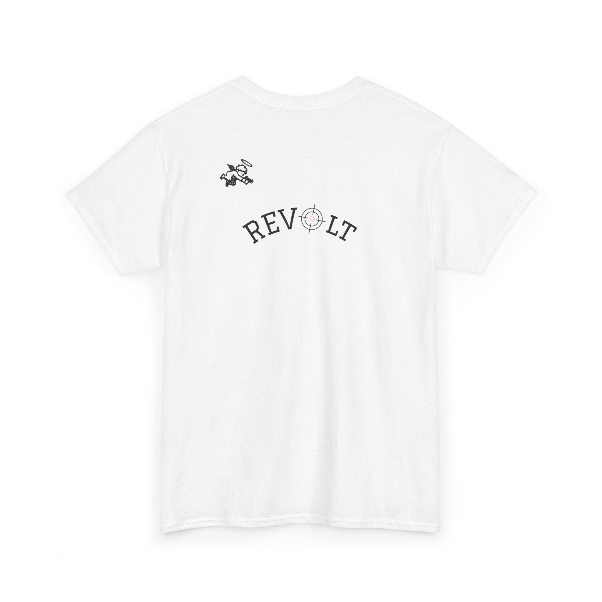 Revolt Minimalist Tee — Small Heart & Character Graphic
