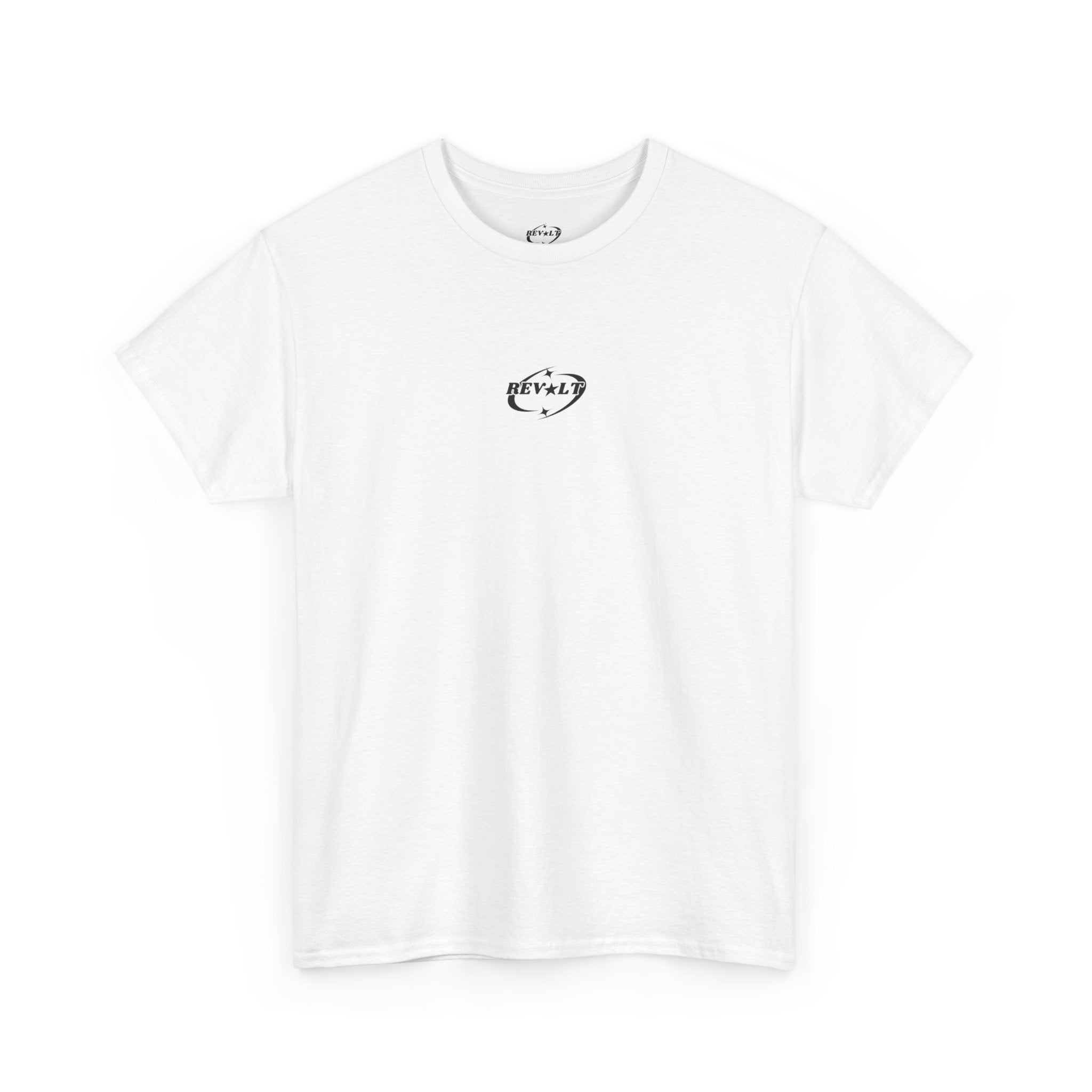 Revolt Minimalist Tee — Small Heart & Character Graphic