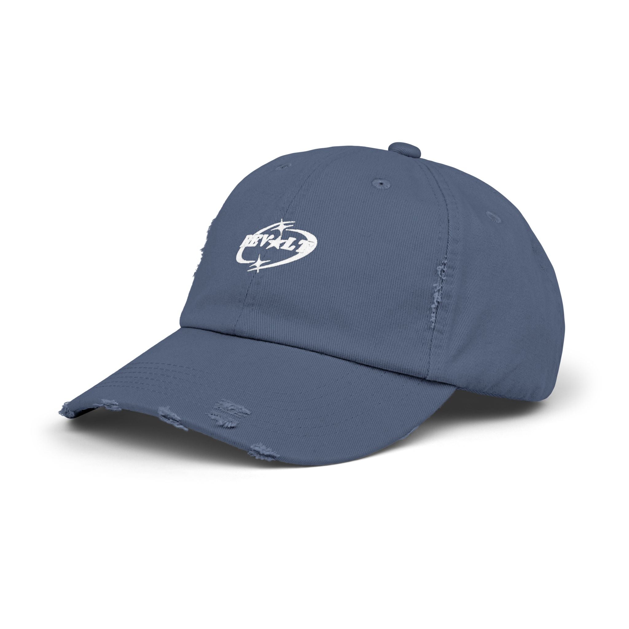 Distressed Black Baseball Cap with White Grunge Emblem