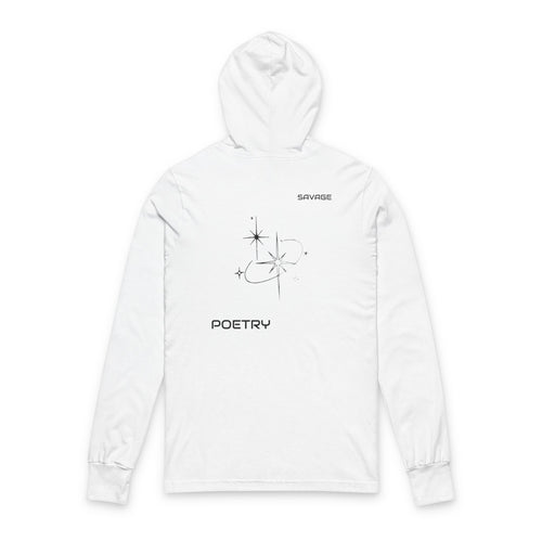 Minimal Cosmic Stars poetry hooded tee | long sleeve graphic top