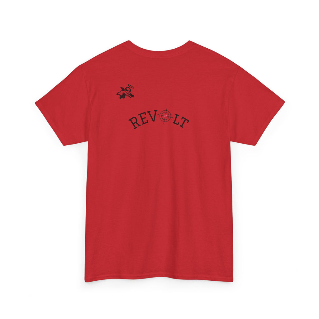 Revolt Minimalist Tee — Small Heart & Character Graphic