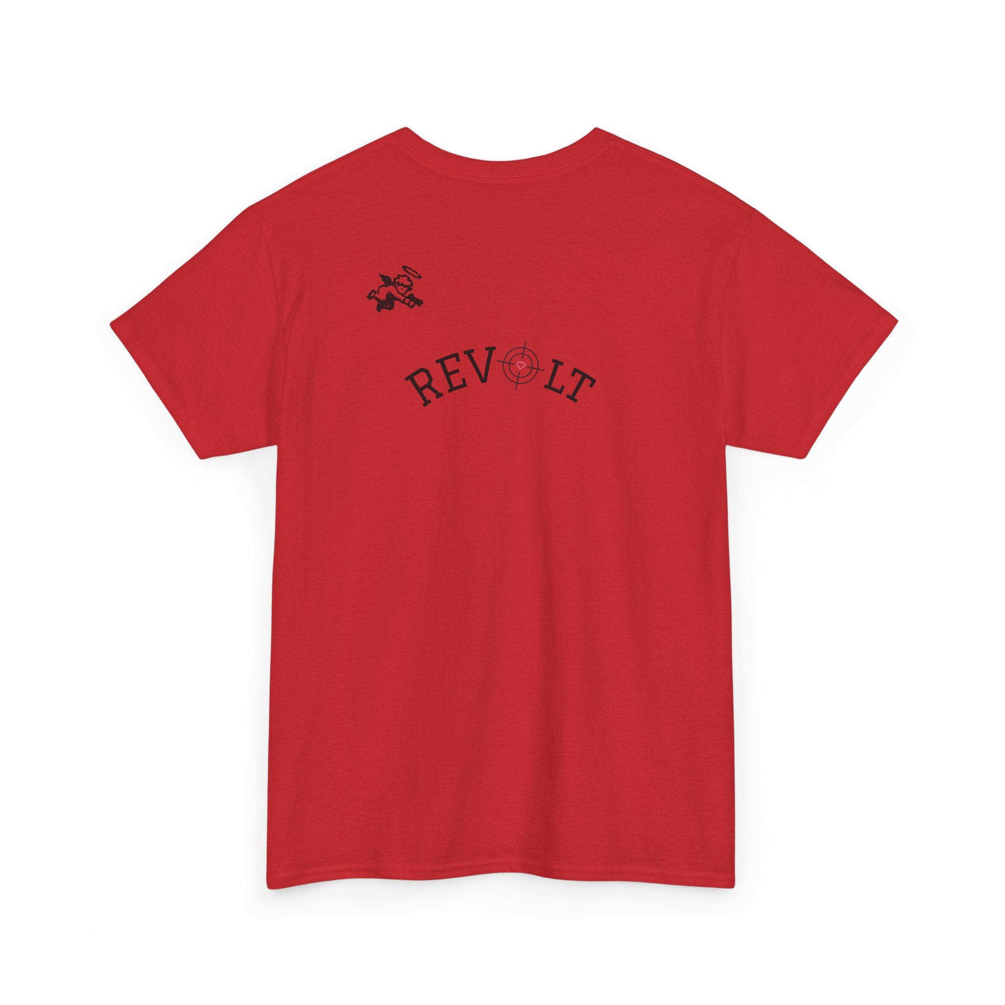 Revolt Minimalist Tee — Small Heart & Character Graphic