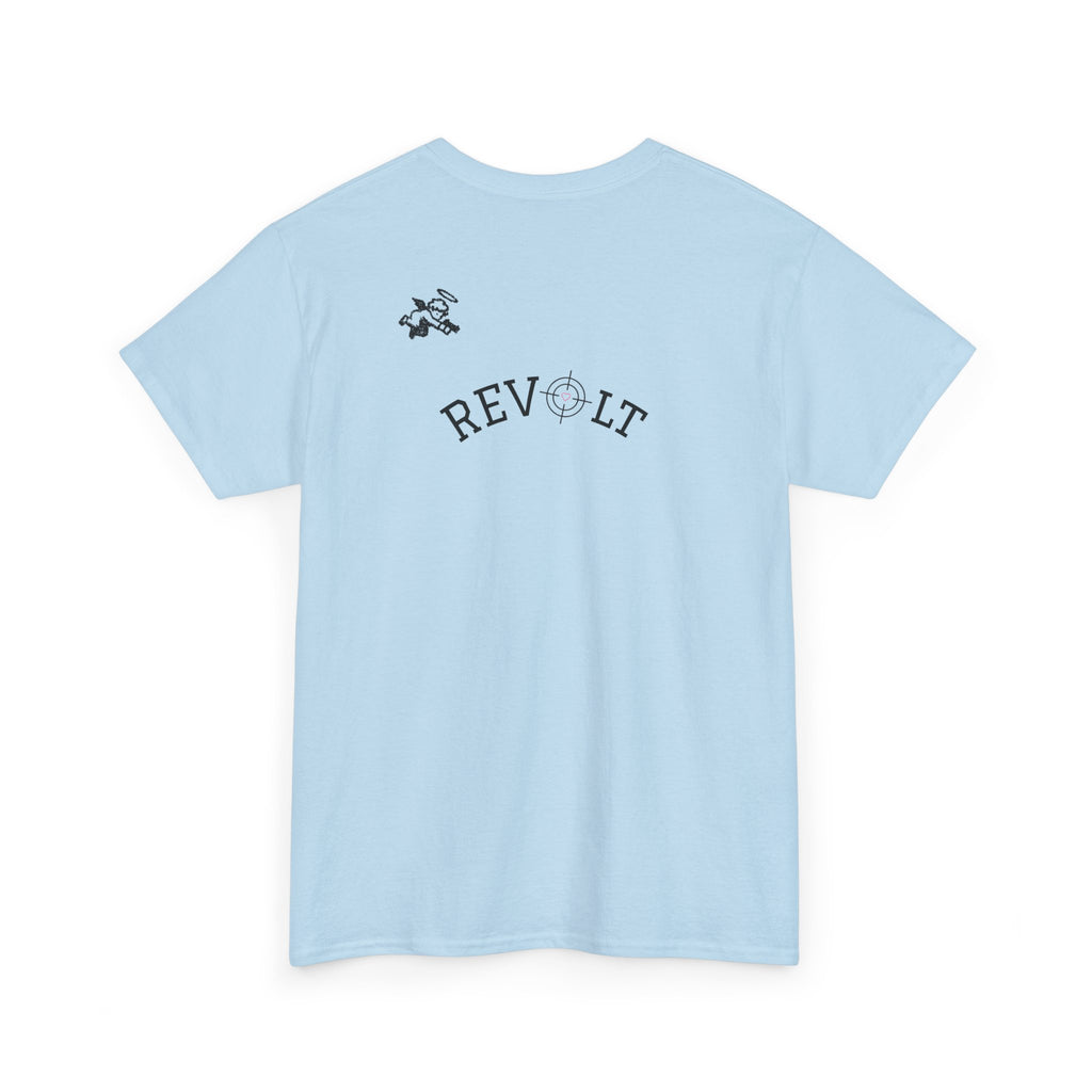Revolt Minimalist Tee — Small Heart & Character Graphic