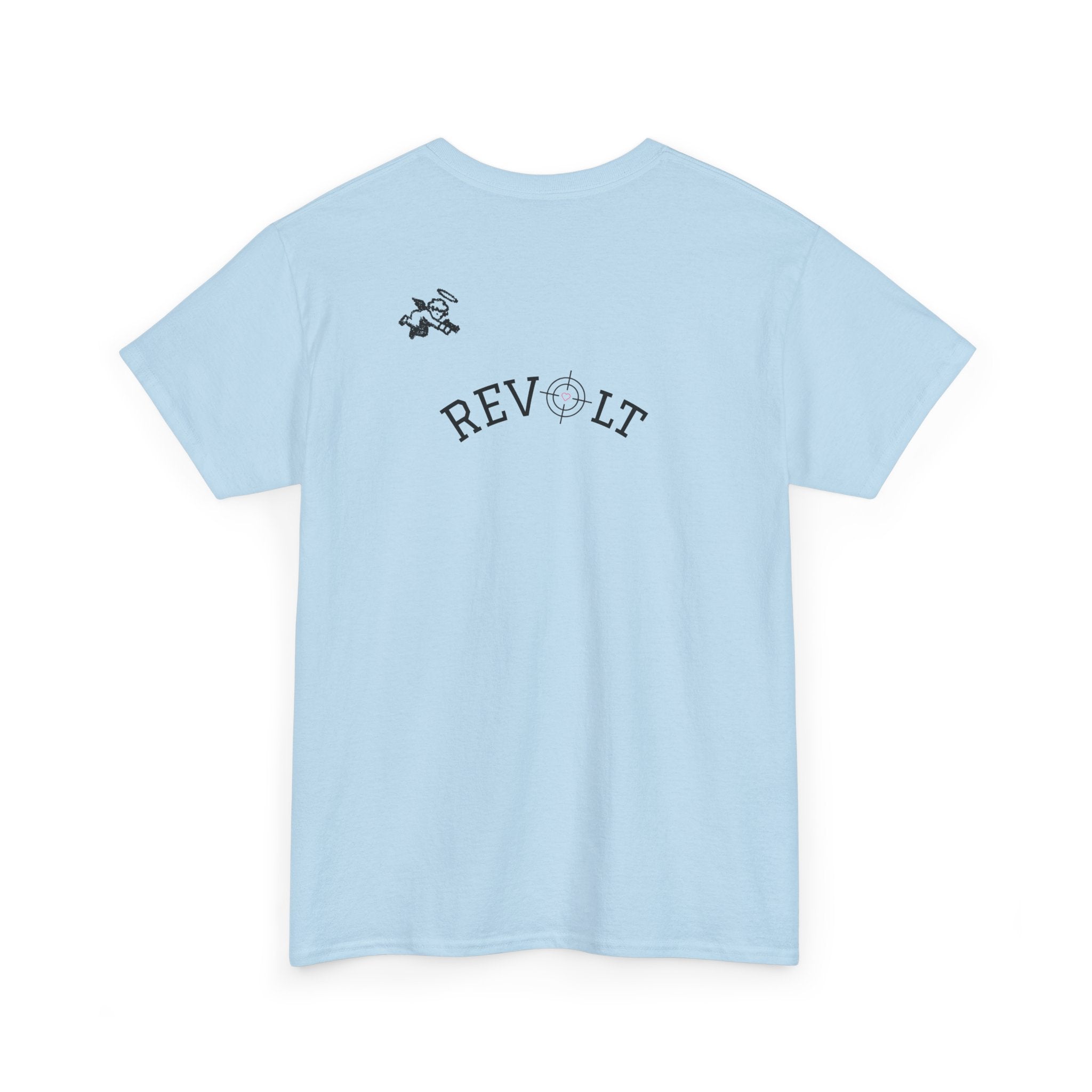 Revolt Minimalist Tee — Small Heart & Character Graphic