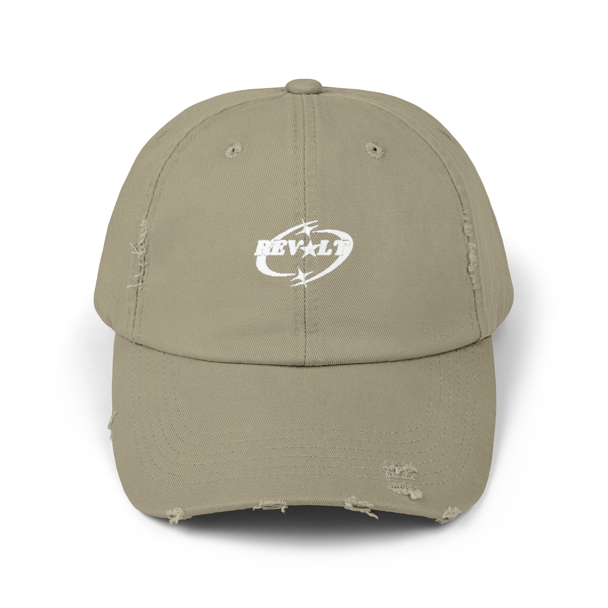 Casquette de baseball noire vieillie avec emblème grunge blanc