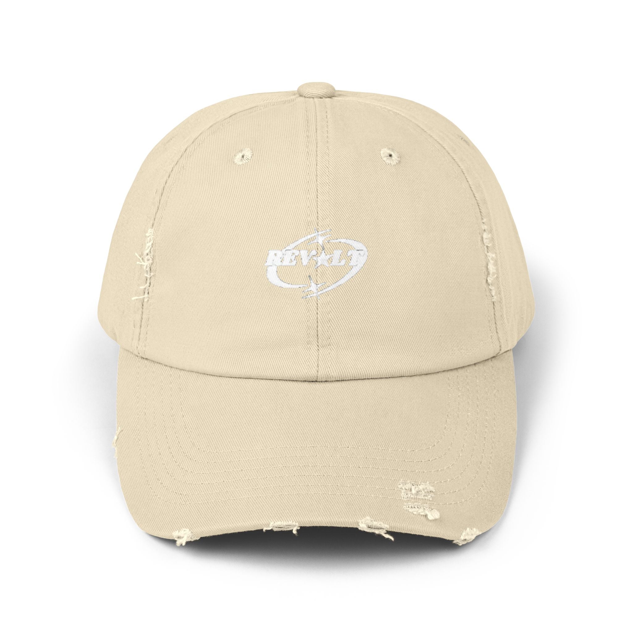 Casquette de baseball noire vieillie avec emblème grunge blanc