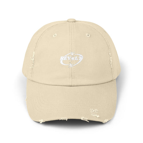 Distressed Black Baseball Cap with White Grunge Emblem