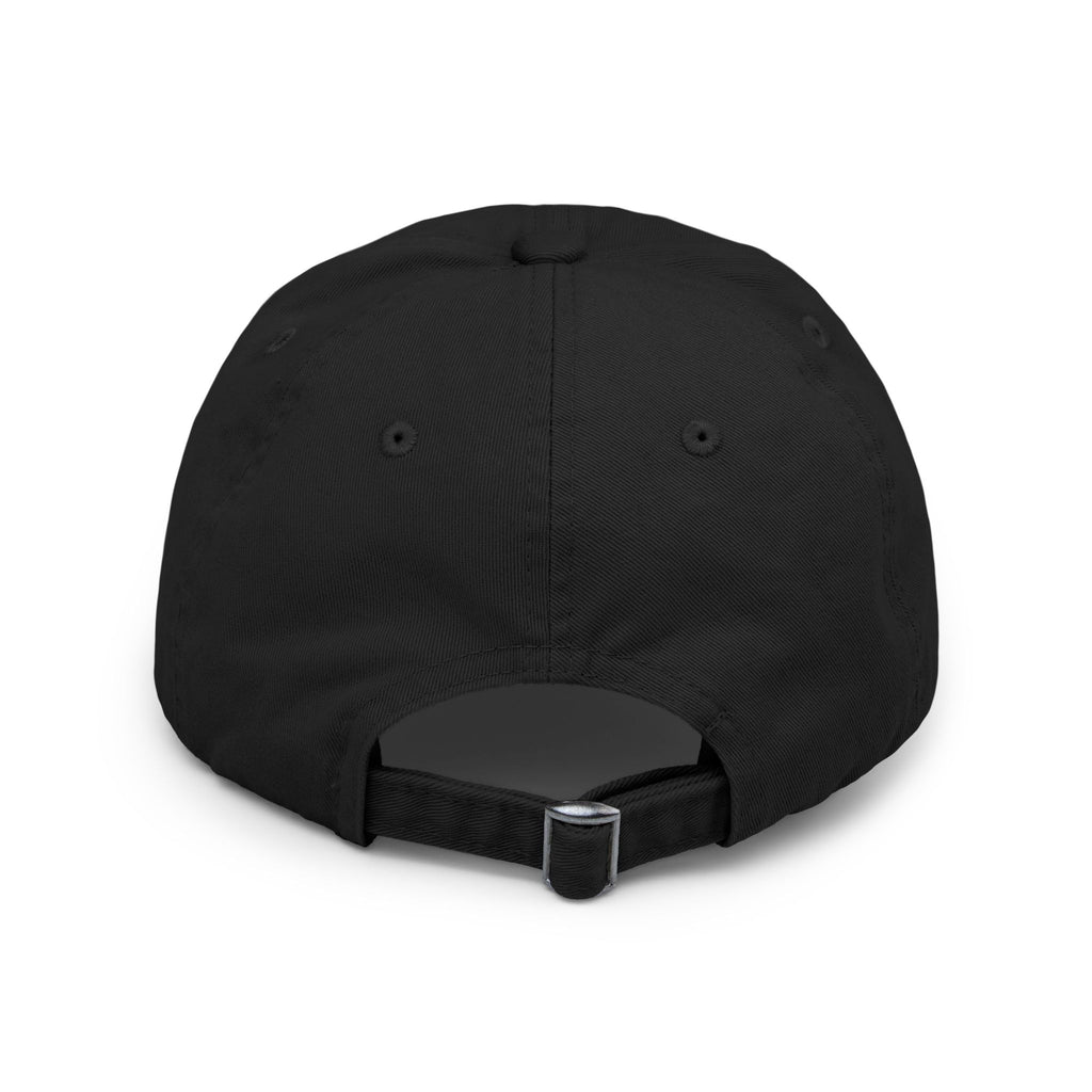 Distressed Black Baseball Cap with White Grunge Emblem