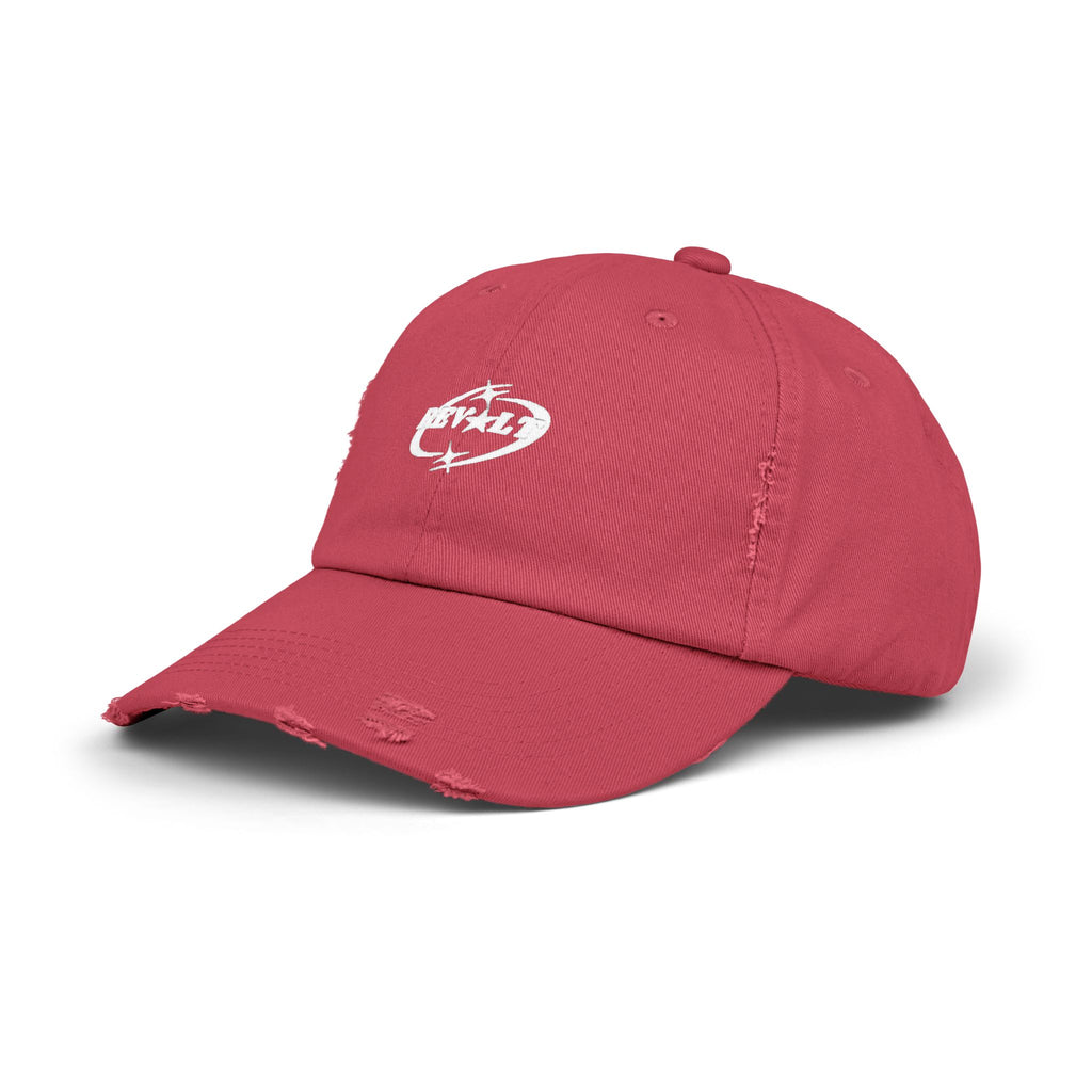 Distressed Black Baseball Cap with White Grunge Emblem