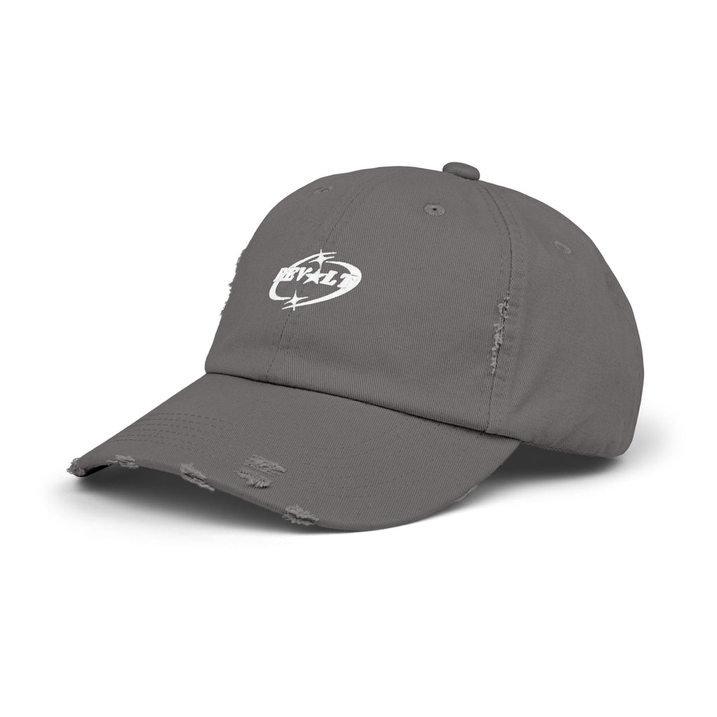 Distressed Black Baseball Cap with White Grunge Emblem