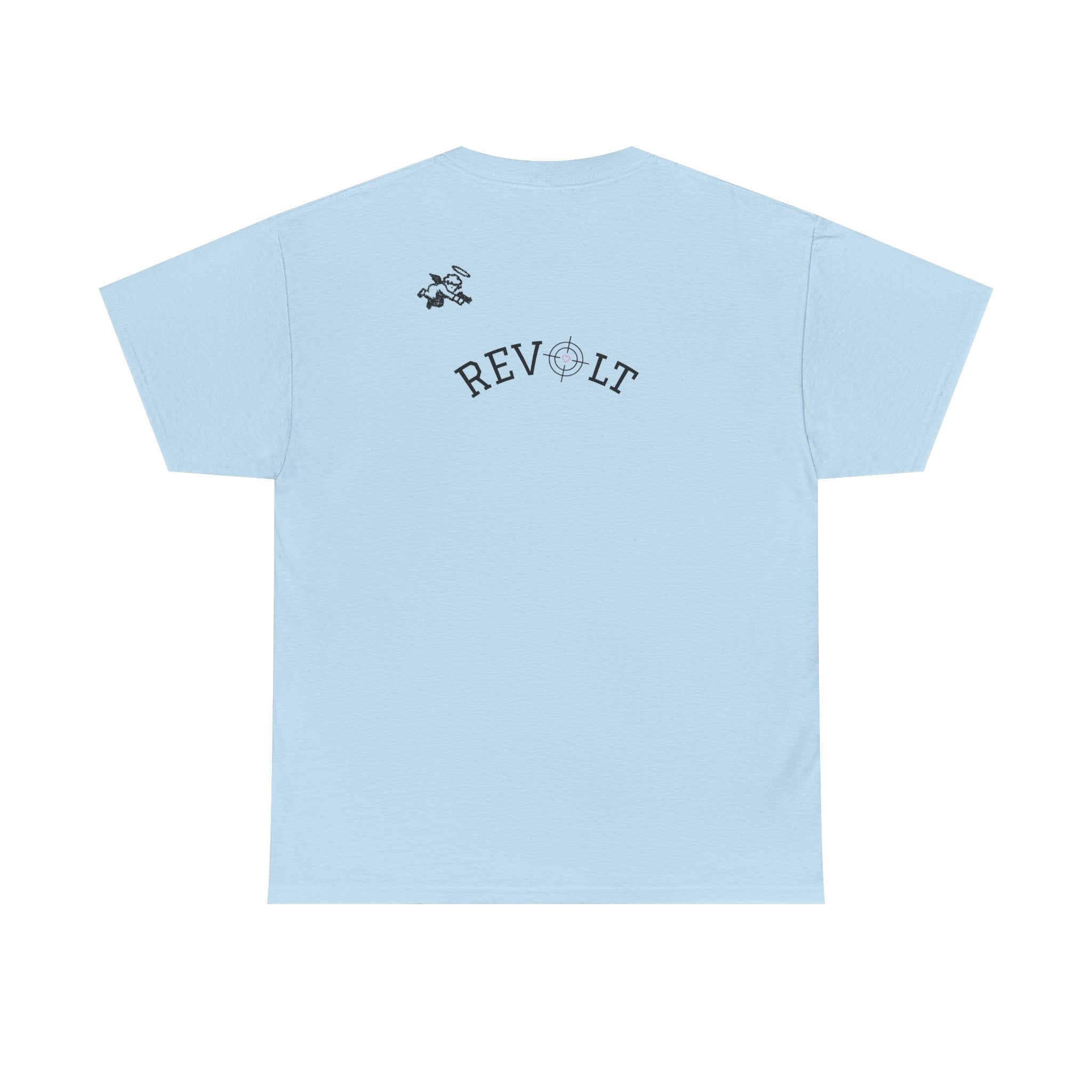 Revolt Minimalist Tee — Small Heart & Character Graphic