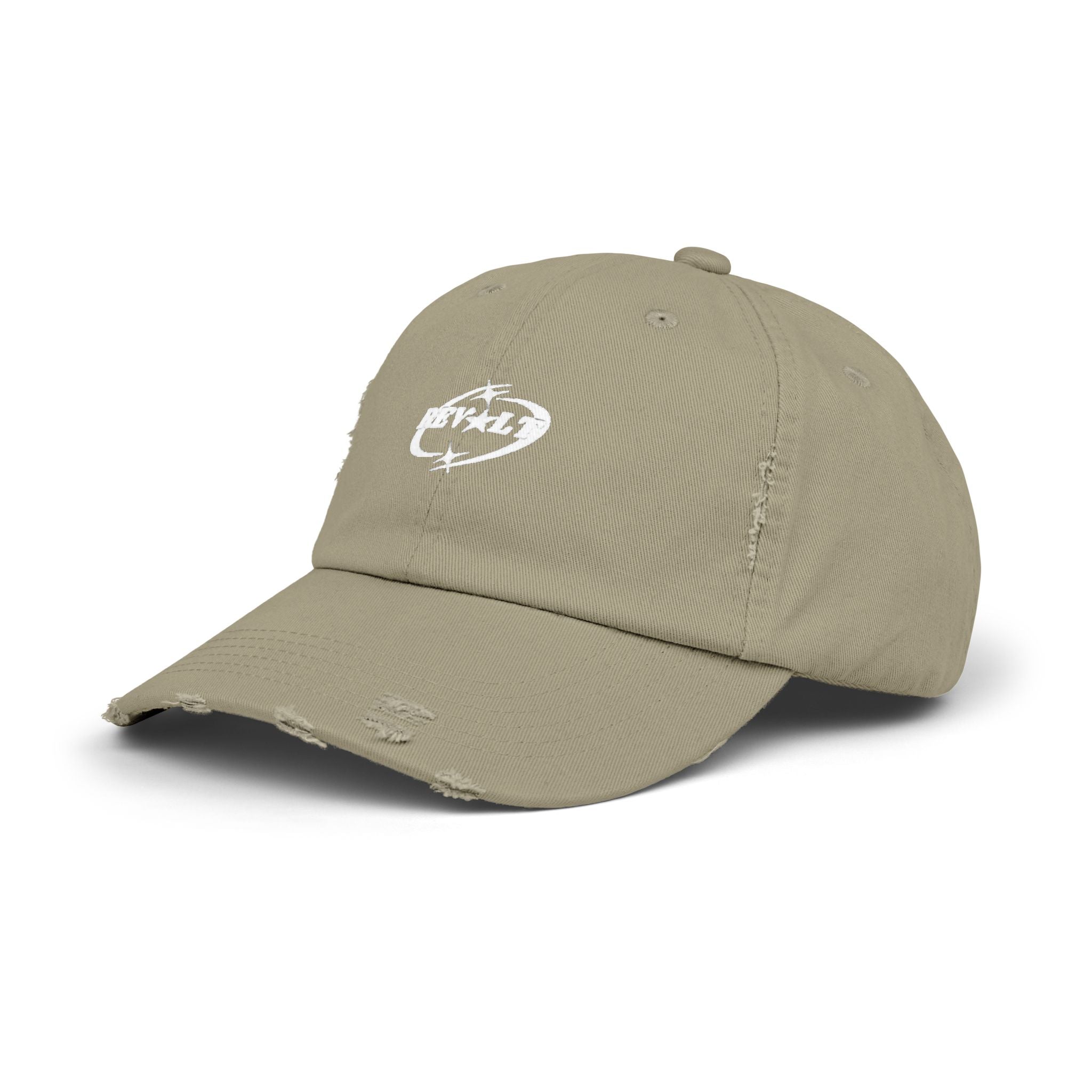 Distressed Black Baseball Cap with White Grunge Emblem